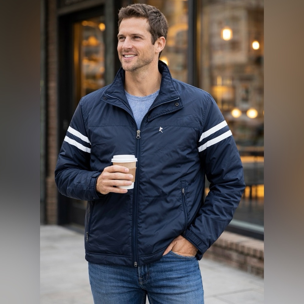 Nautica Jeans Company Men’s Jacket Medium Blue Nylon Quilted Lined Zip Up